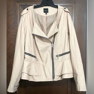 Pastel Pink leather peplum jacket from Lane Bryant
